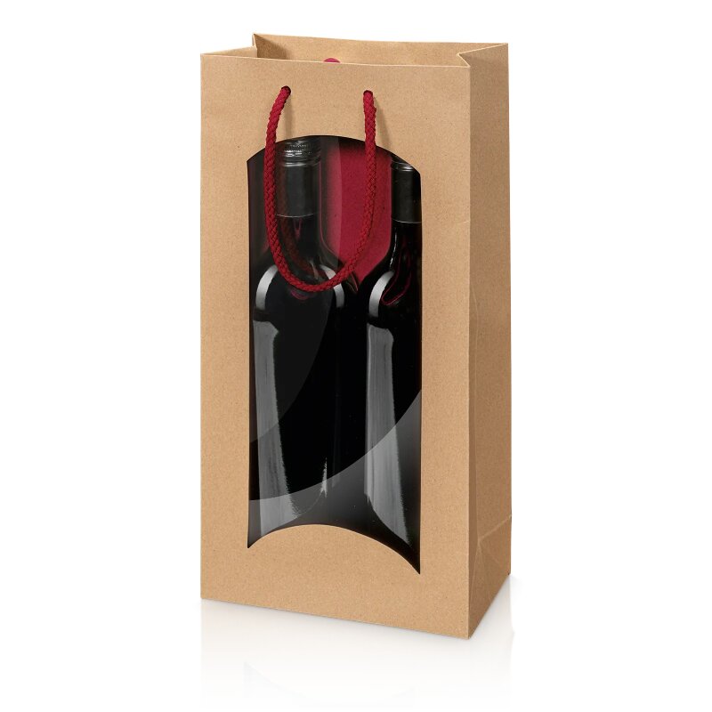 20 x Tragetasche 'Natura Style Bordeaux' 2er Fenster, Kraftpapier Kordel un