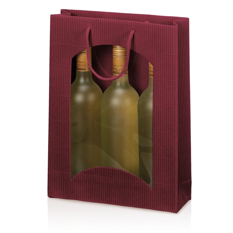 20 x Tragetasche 'Offene Welle Bordeaux' 3er mit Fenster