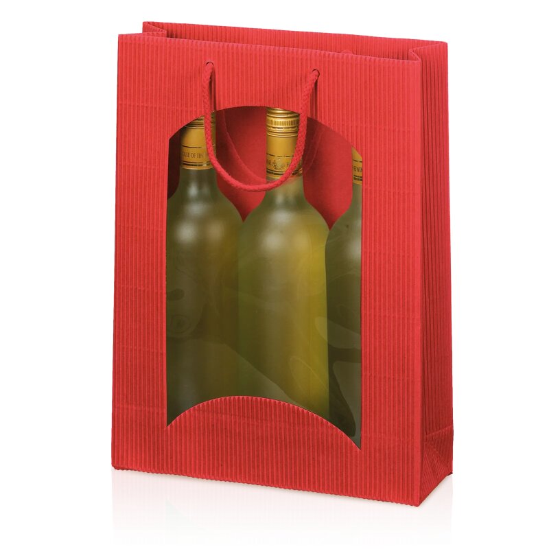 20 x Tragetasche 'Offene Welle Rot' 3er mit Fenster