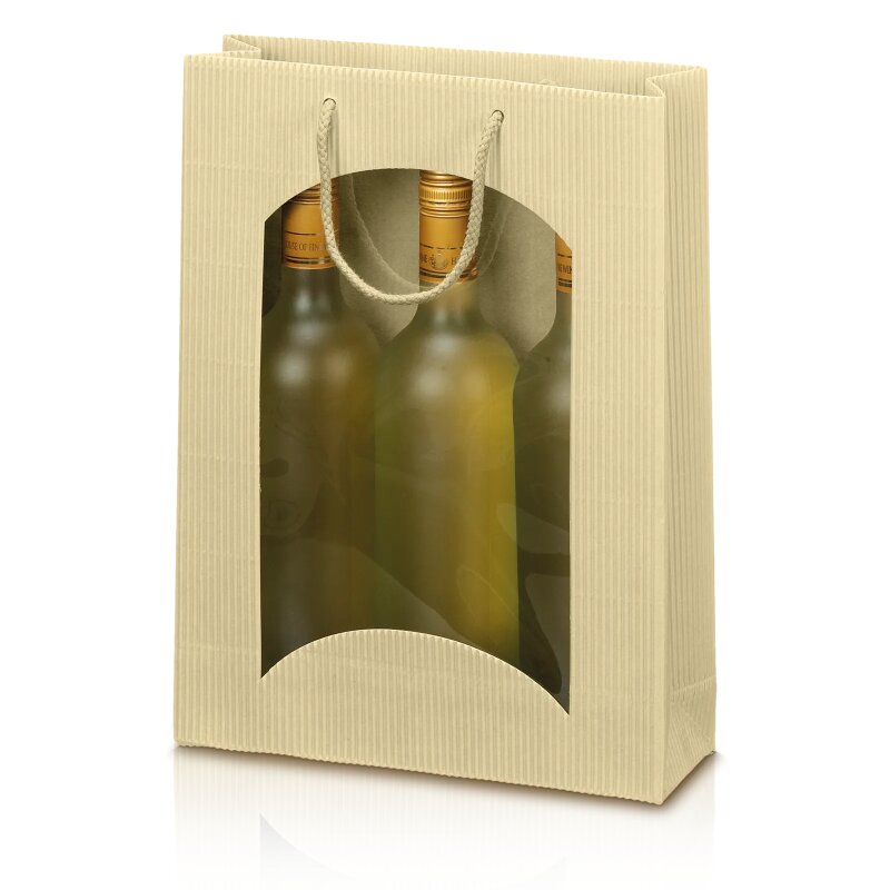 20 x Tragetasche 'Offene Welle Creme' 3er mit Fenster