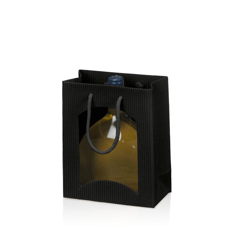 20 x Tragetasche 'Offene Welle Schwarz' -S- mit Fenster (vormals BB)