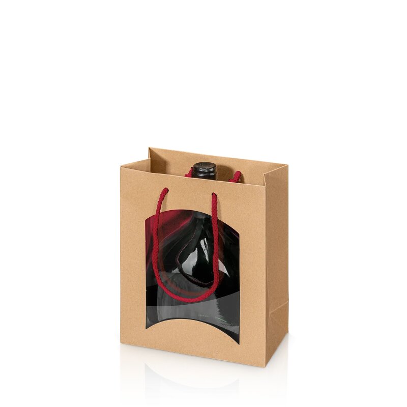 20 x Tragetasche 'Natura Style Bordeaux' -S- Fenster, Kraftpapier Kordel un
