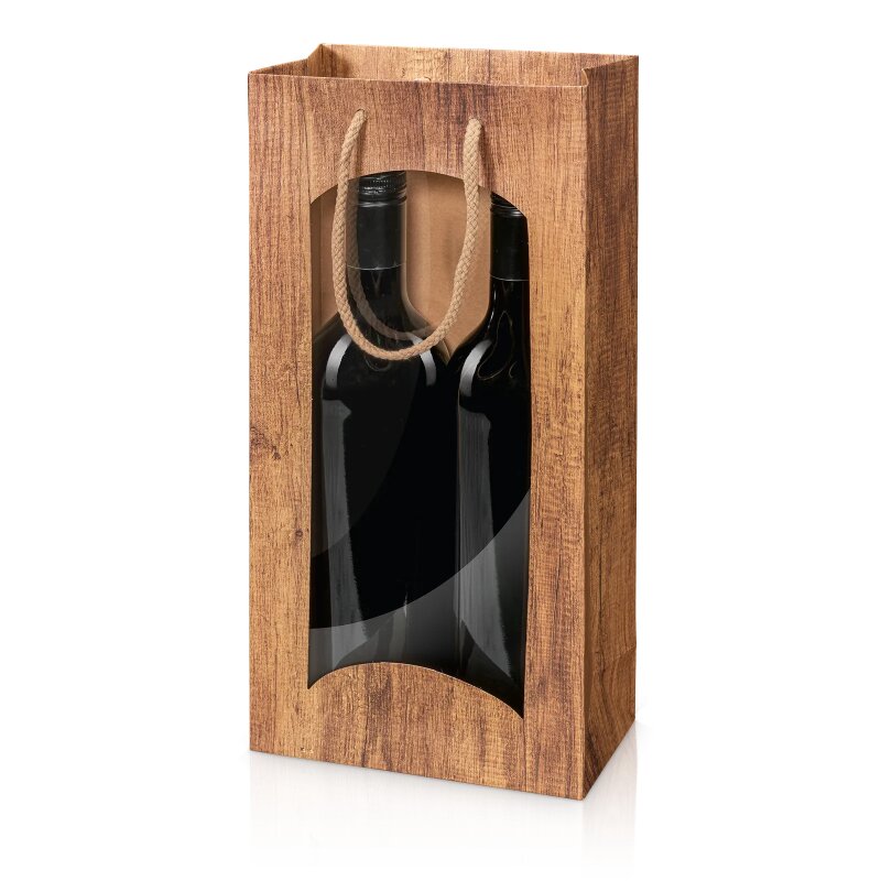 20 x Tragetasche 'Timber' 2er mit Fenster, Kraftpapier