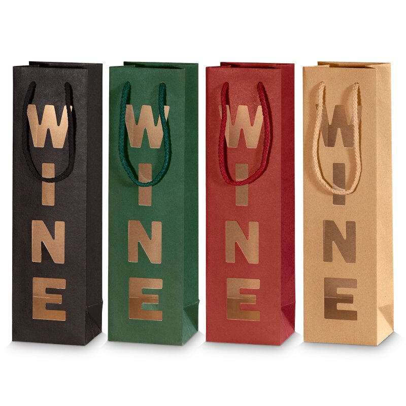 20 x Tragetasche 'Win(e)dow' sortiert, 1er mit Fenster, Kraftpapier 4-farbi