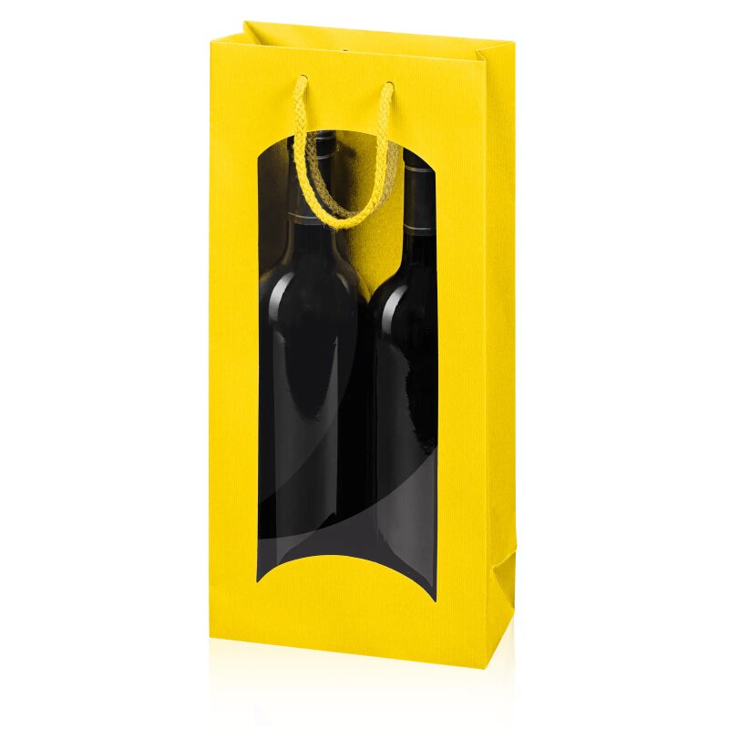 20 x Tragetasche 'Linea Gelb' 2er mit Fenster, Strukturpapier