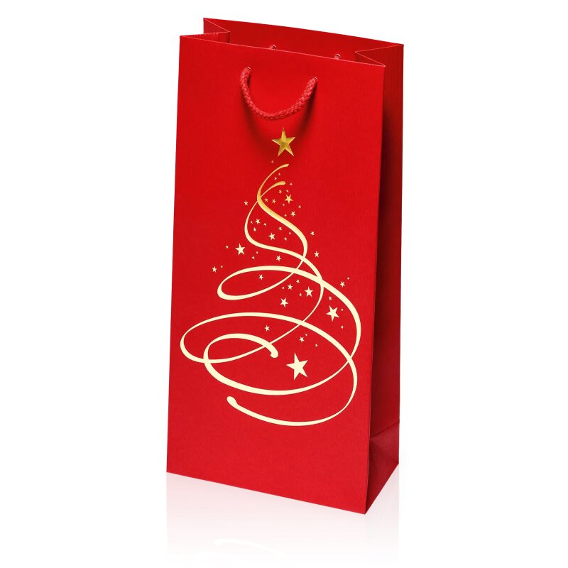 20 x Tragetasche 'Linea Christbaum Rot' 2er, Strukturpapier mit Goldprägun
