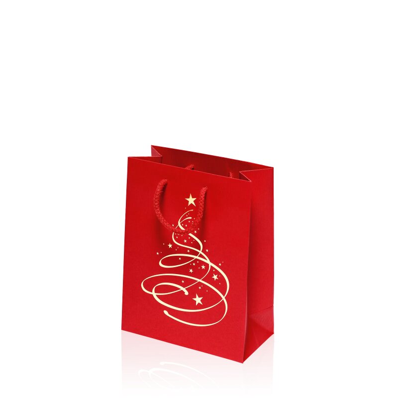 20 x Tragetasche 'Linea Christbaum Rot' -S-, Strukturpapier mit Goldprägun