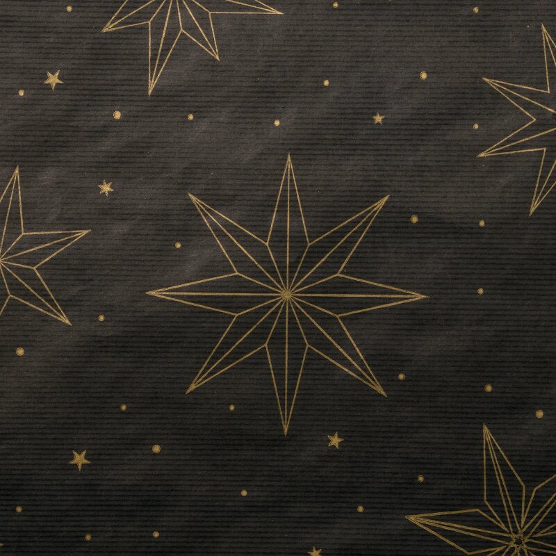 Geschenkpapier 'Weihnachtssterne Schwarz', 200m x 50cm, 60g/qm Kraftpa