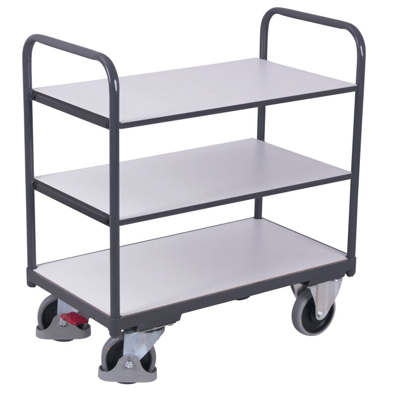 VARIOfit ESD Etagenwagen mit 3 Böden Typ S + EasySTOP - Enzianblau