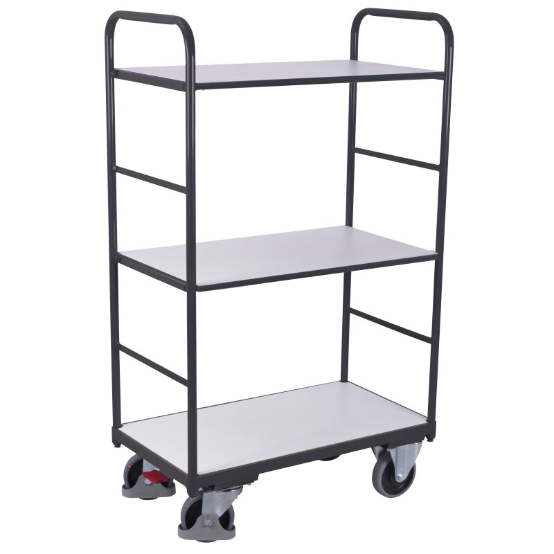 VARIOfit Hoher ESD Etagenwagen mit 3 Böden Typ L + EasySTOP - Enzianb