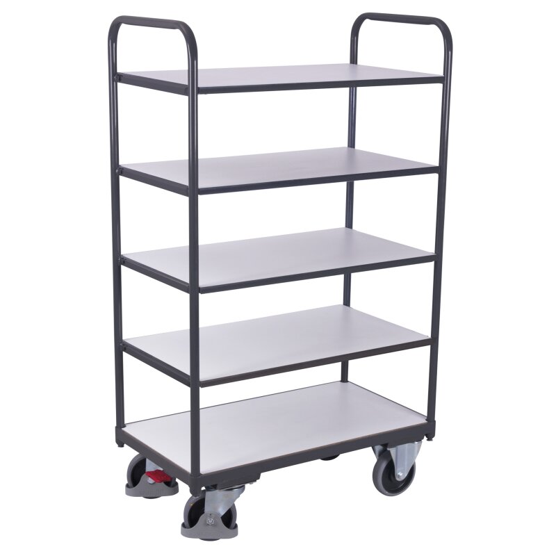 VARIOfit Hoher ESD Etagenwagen mit 5 Böden Typ M + EasySTOP - Enzianb