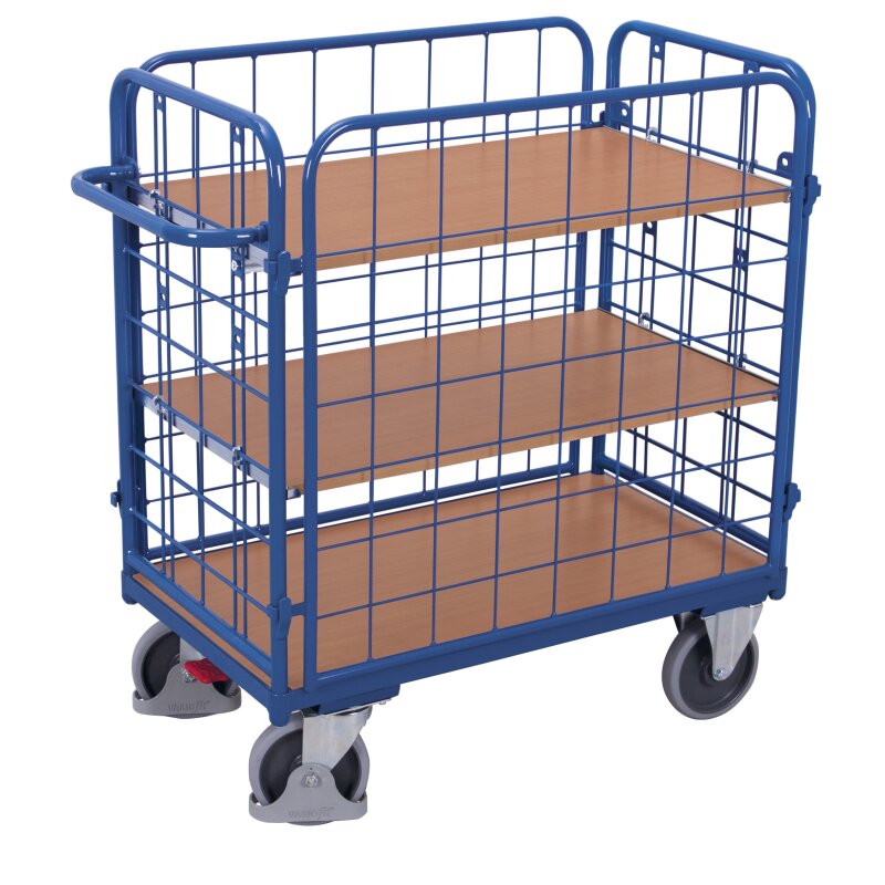 VARIOfit Paket-Vierwandwagen mit 3 Böden Typ M + EasySTOP - Enzianbla
