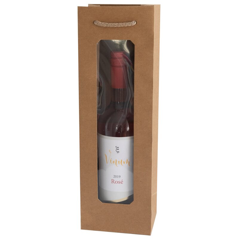10 x Geschenktüte mit Fenster 'Natur' für 1 Flasche 370 x 120 x 90 mm