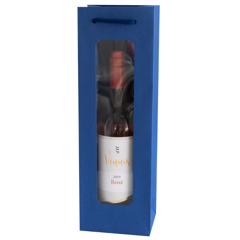 10 x Geschenktüte mit Fenster 'Saphirblau' für 1 Flasche 370 x 120 x 90 m