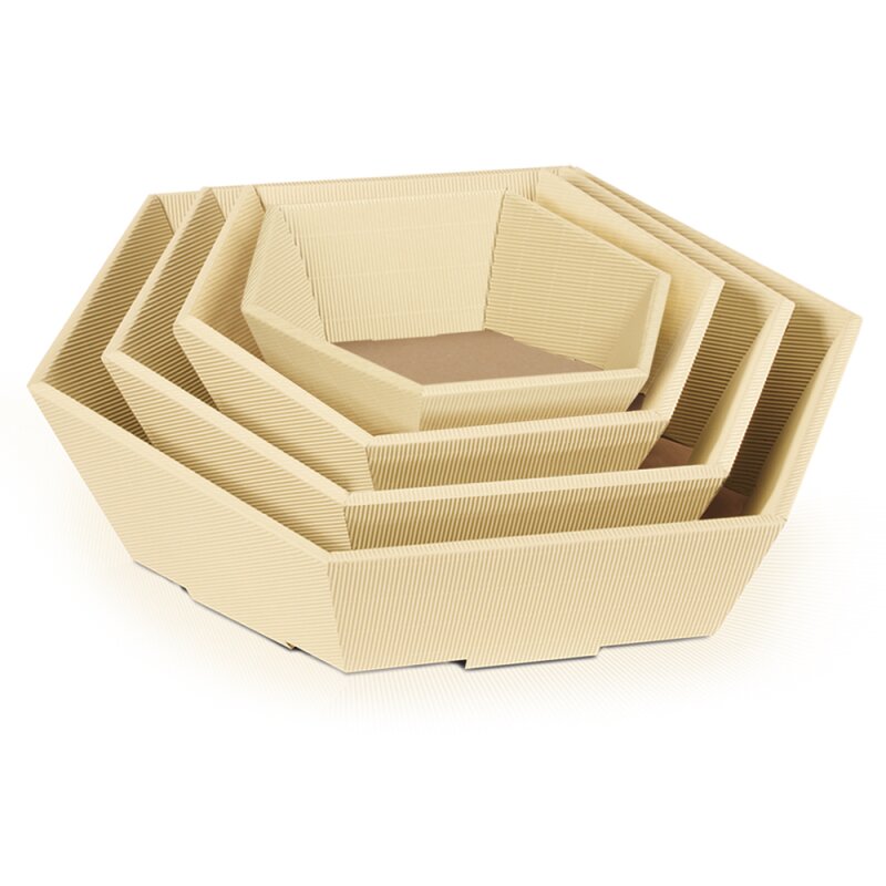 25 x Präsentkorb 6-eckig 'mini' 162 x 155 x 44/74 mm (Creme)