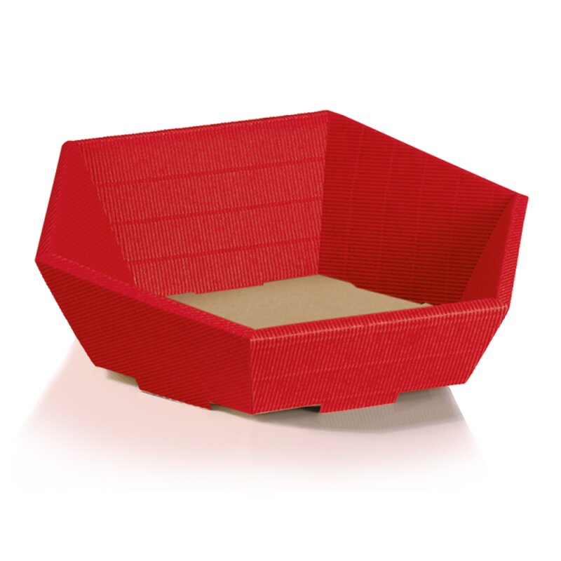 25 x Präsentkorb 6-eckig 'klein' 202 x 195 x 52/92 mm (Rot)