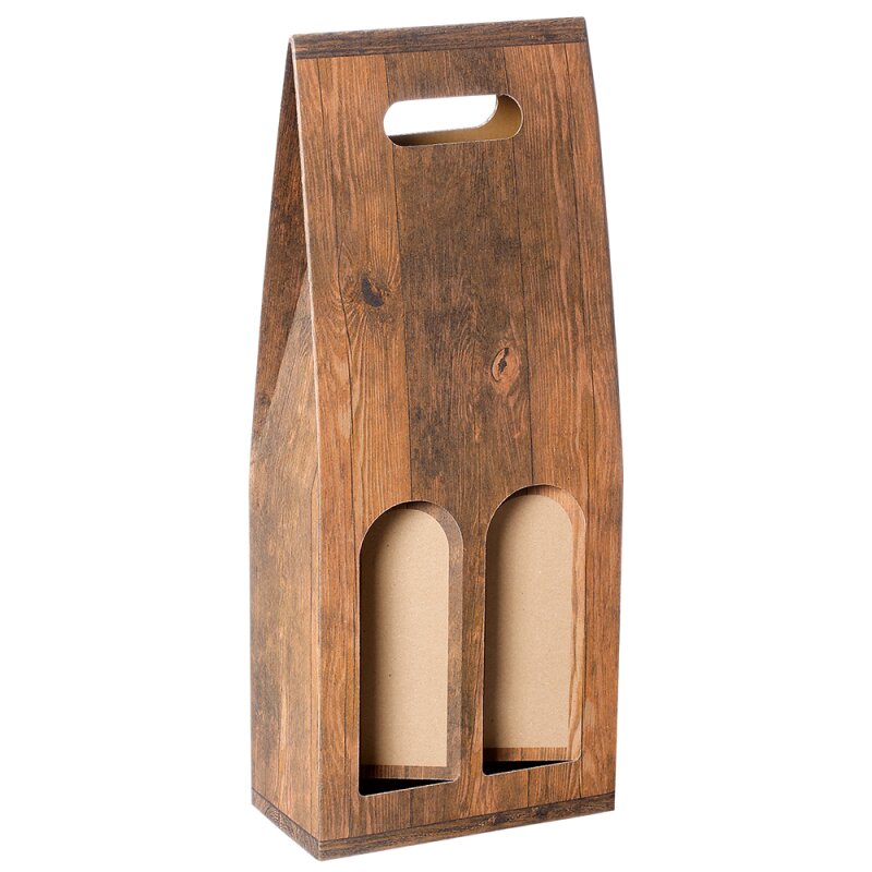 50 x Tragekarton 'Holzkiste' für 2 Flaschen 183 x 90 x 445 mm