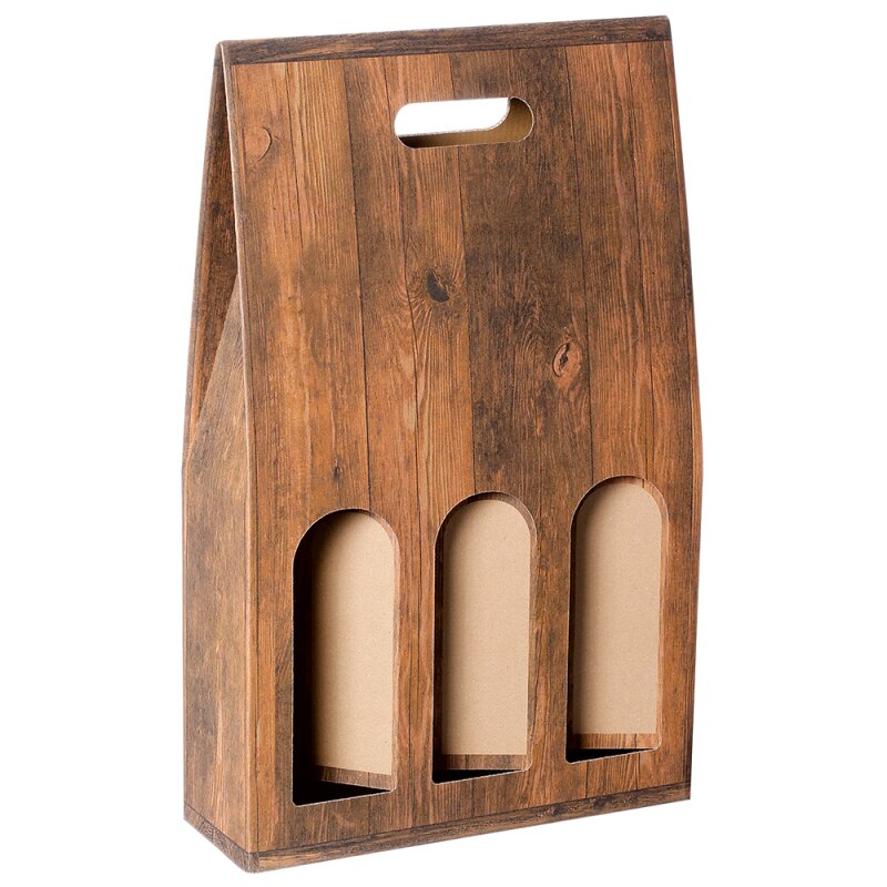 50 x Tragekarton 'Holzkiste' für 3 Flaschen 276 x 90 x 445 mm