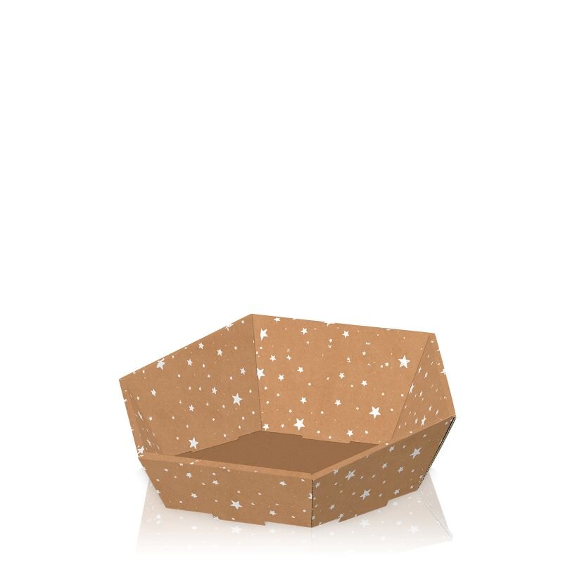 25 x Präsentkorb 6-eckig 330 x 270 x 75/110 mm (Sternenregen)