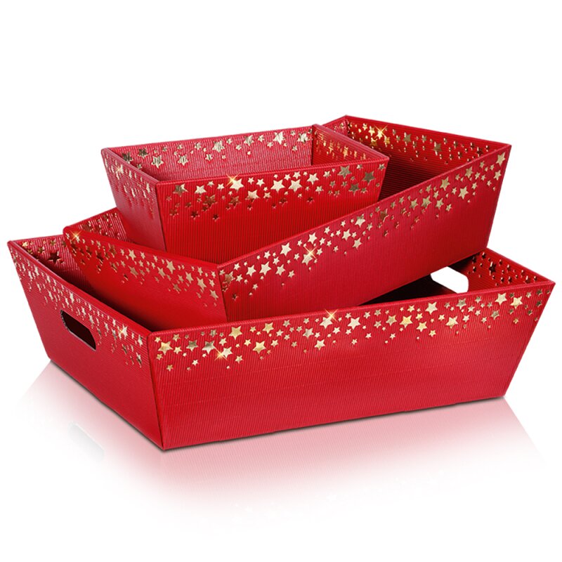 25 x Präsentkorb 4-eckig 'mittel' 336 x 196 x 110 mm (Sternenregen Rot)