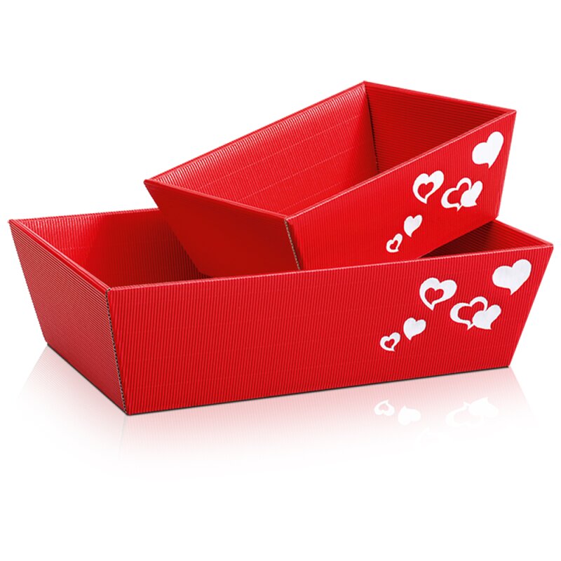 25 x Präsentkorb 4-eckig 'mittel' 336 x 196 x 110 mm (Herz Rot/Prägung We