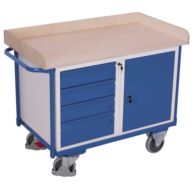 VARIOfit Werkstattwagen mit 1 Ladefläche, 1 Schrank, 4 Schubladen + E