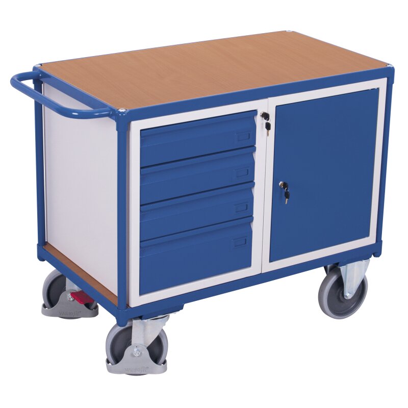 VARIOfit Werkstattwagen mit 1 Schrank, 4 Schubladen + EasySTOP - Enzia