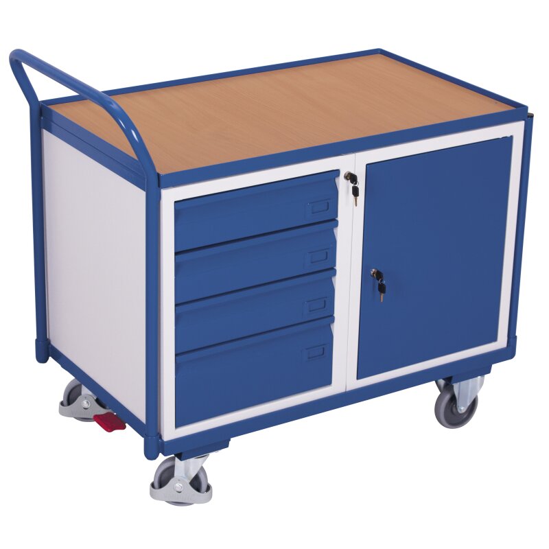 VARIOfit Werkstattwagen mit 1 Ladefläche, 4 Schubladen, 1 Schrank + E