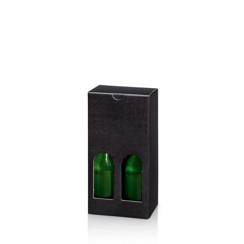 50 x Faltschachtel mit Fenster für 2 Flaschen 112 x 55 x 213 mm 'Seta Schw