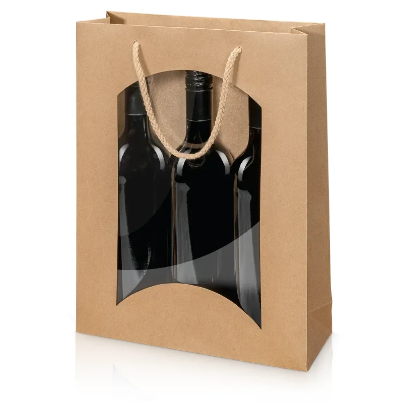 20 x Tragetasche 'Natura Pur' 3er mit Fenster, Kraftpapier