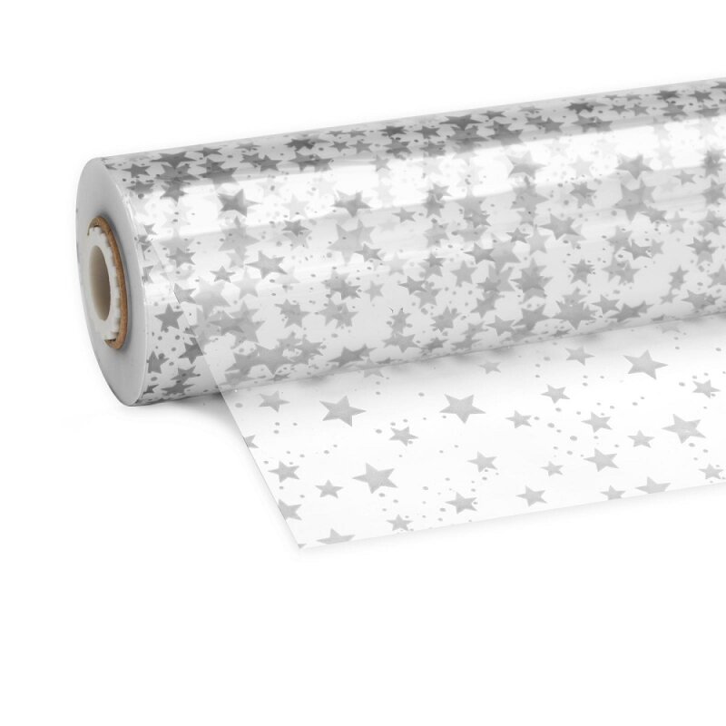 Klarsichtfolie 100 m x 70 cm (Sterne Silber)