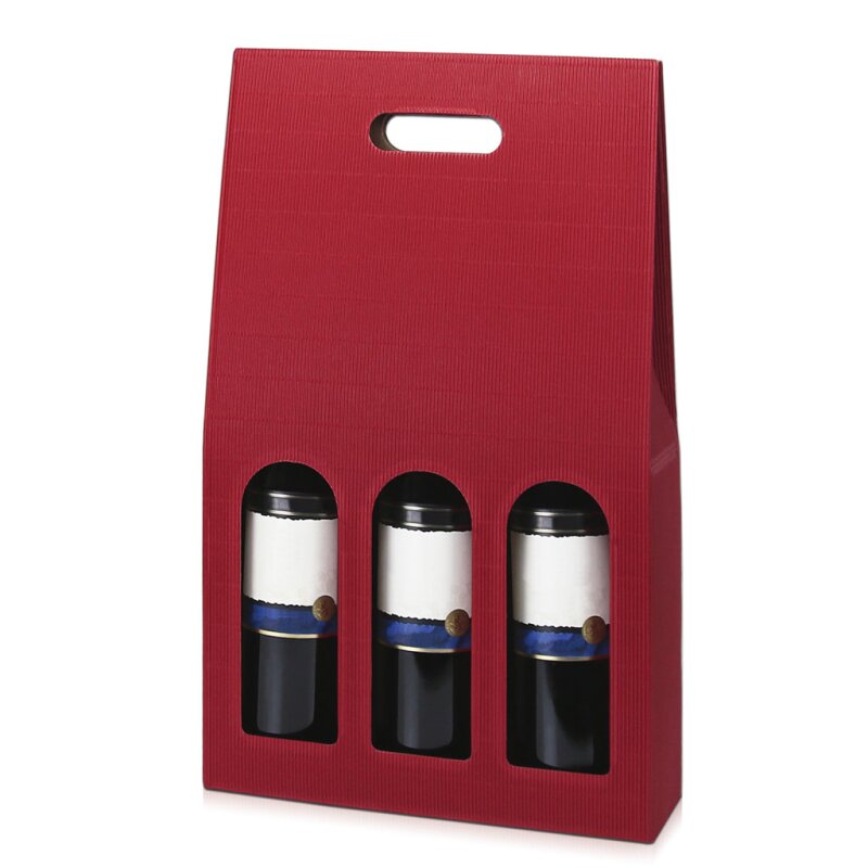 50 x Tragekarton 'bordeaux' für 3 Flaschen 276 x 90 x 445 mm