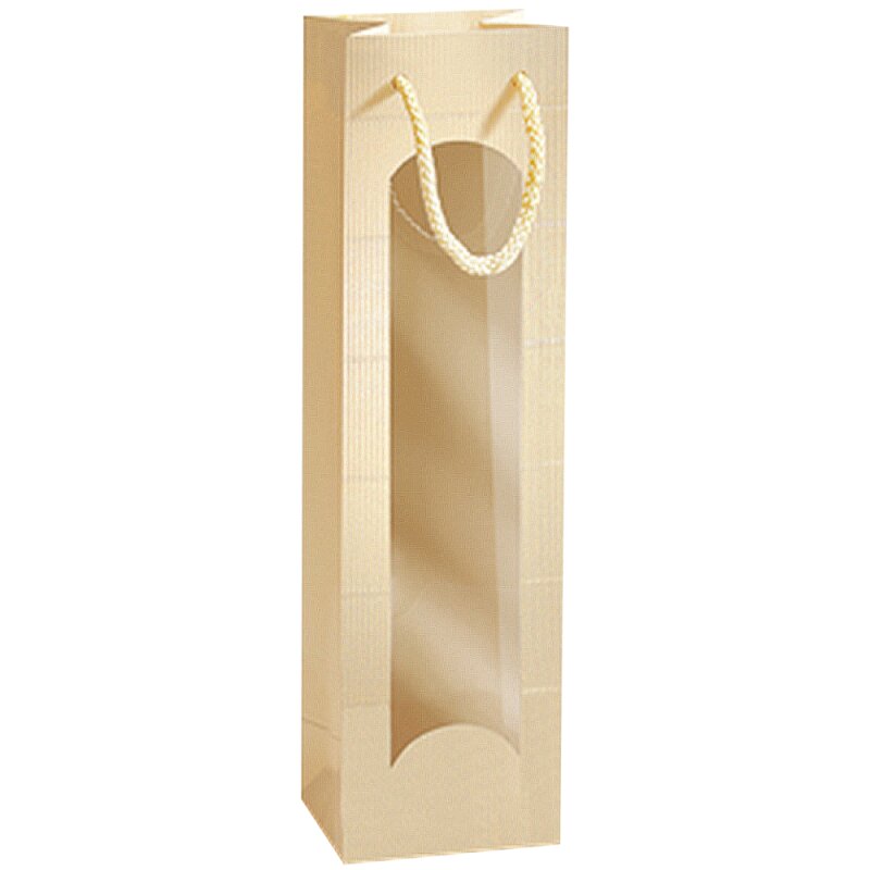 20 x Geschenktüte mit Sichtfenster für 1 Flasche 100 x 80 x 360 mm (Gold)