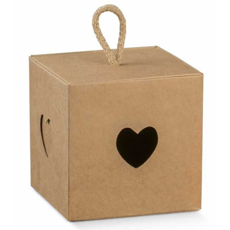 10 x Geschenkbox 'Herzbox Vintage Natur' 50 x 50 x 50 mm