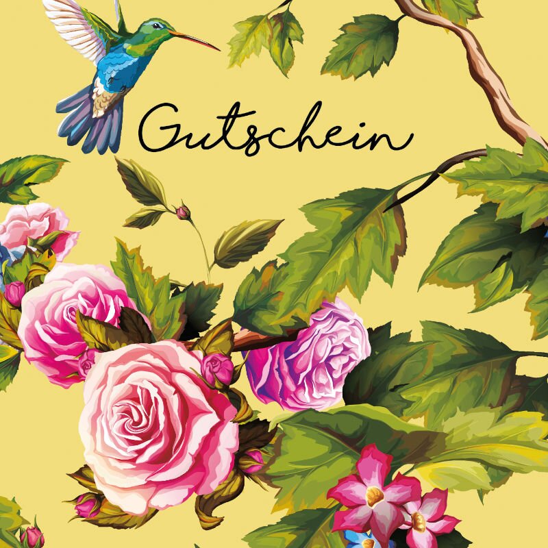 12 x Geschenkgutschein 'Blume mit Vogel'