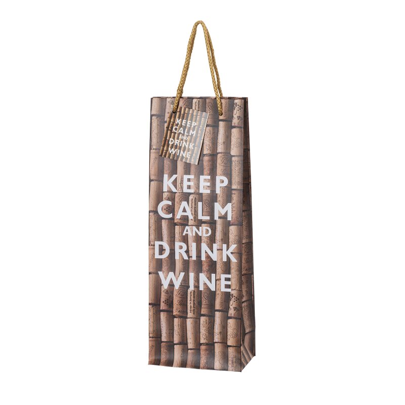 12 x Tragetasche aus Kraftpapier 'KEEP CALM & DRINK WINE' für 1 Flasche 12