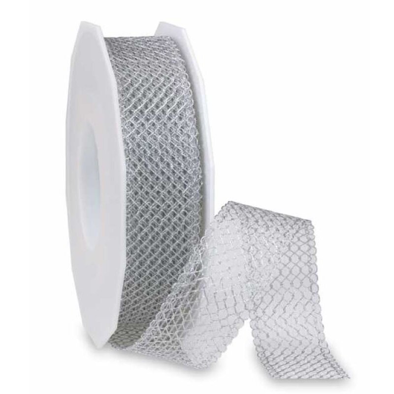 Geschenkband 'Zermatt' in Silber 25 mm x 20 m