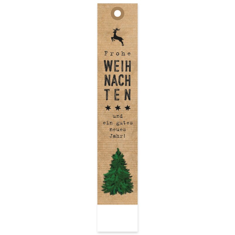 12 x Geschenkanhänger 'Weihnachten Natur mit Baum' 30 x 170 mm