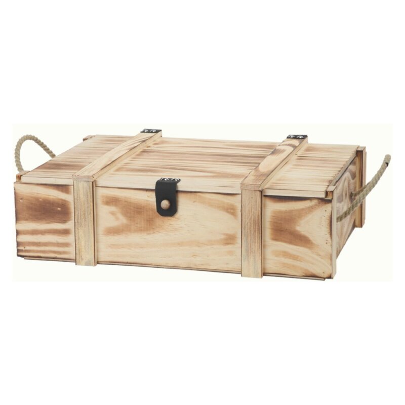 Holzkiste 3er 'geflammt' für Sekt/Wein 365 x 260 x 95 mm