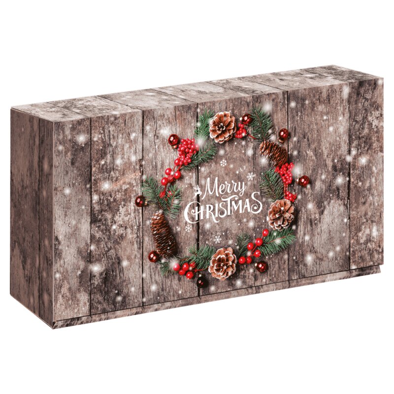 25 x Präsentkarton für 2 Flaschen 'Weihnachtskranz' 360 x 192 x 95 mm