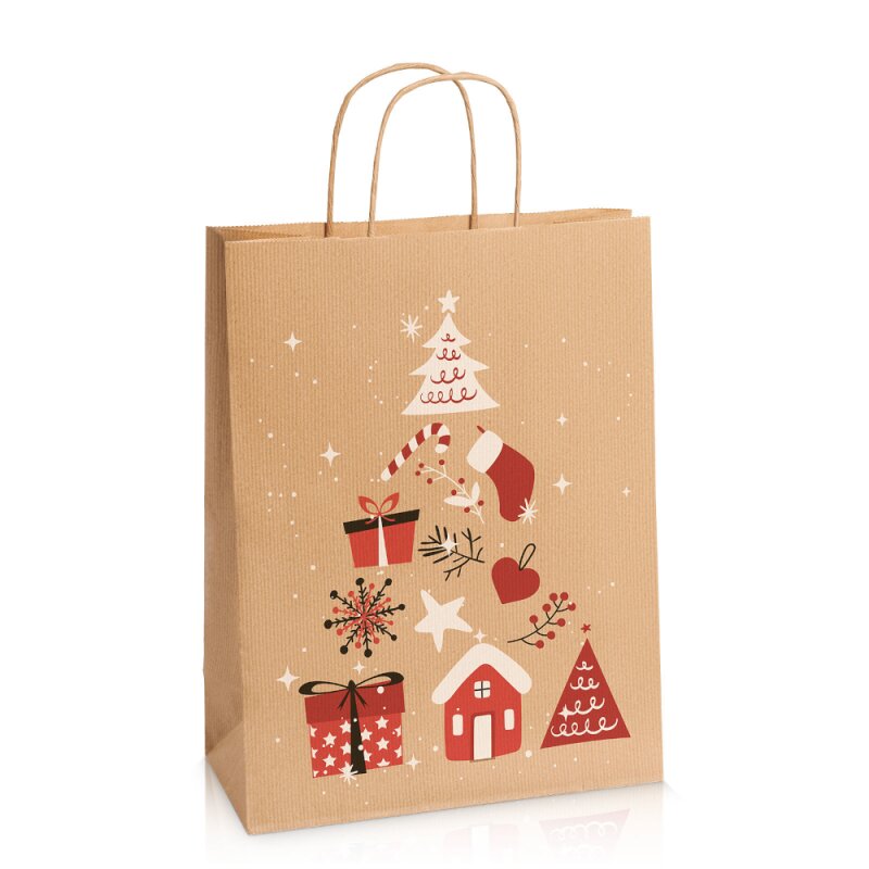 250 x Papiertragetasche 'Christmas' 260 x 120 x 350 mm (braun)