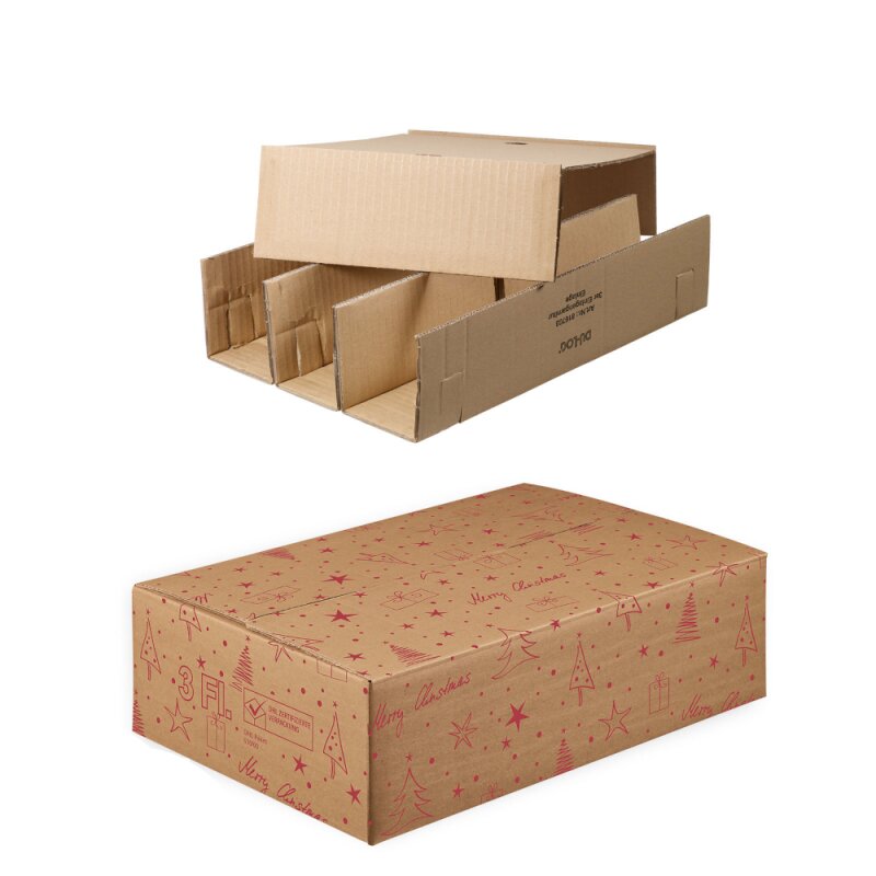 25 x Versandsystem für 3 Flaschen 'X-MAS' 370 x 310 x 105 mm