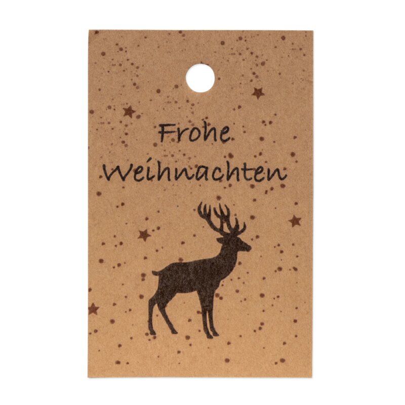20 x Geschenkanhänger 'Frohe Weihnachten Hirsch' 85 x 55 mm