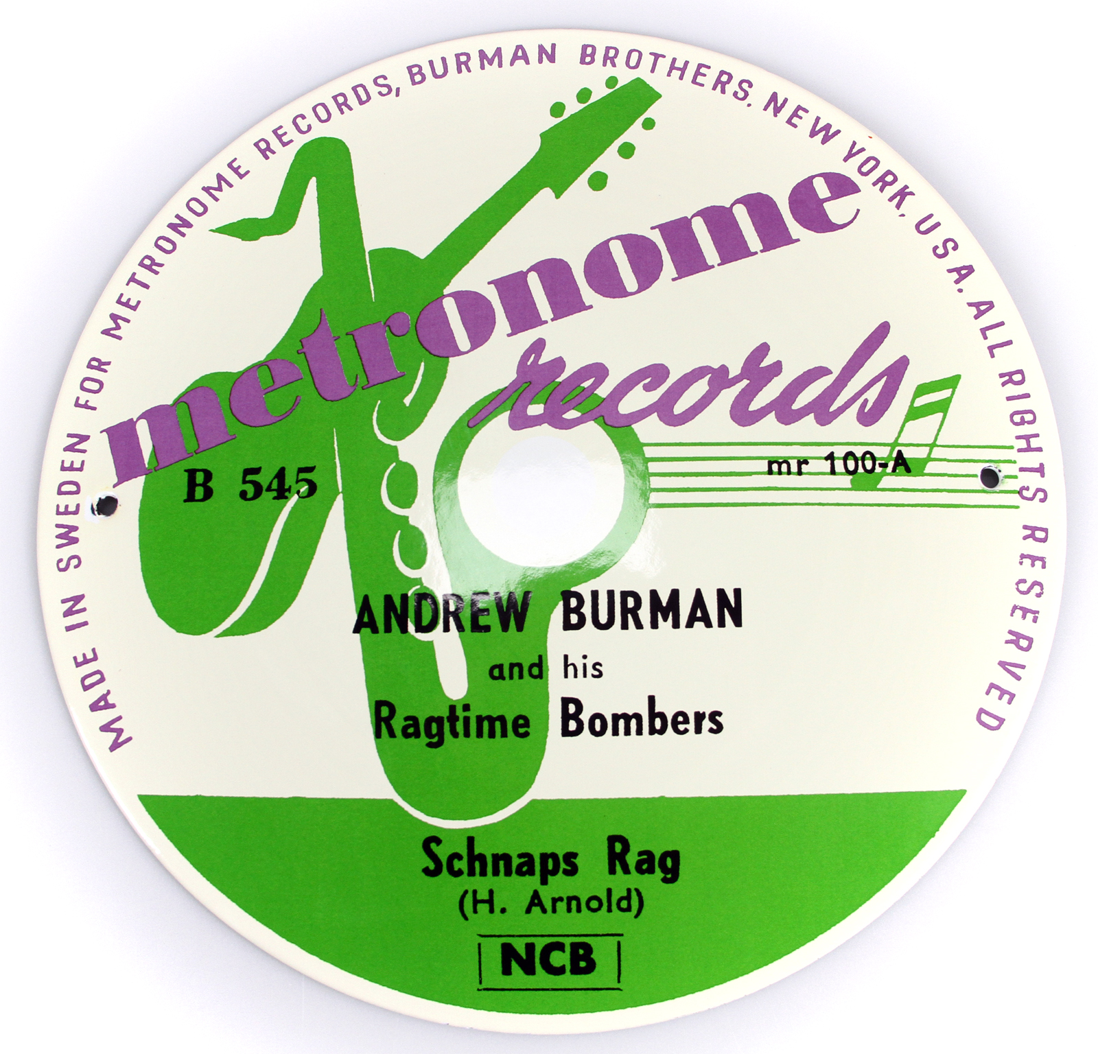 Burman, Andrew - Schnaps Rag - Metronome Records (Emailleschild 25cm -1