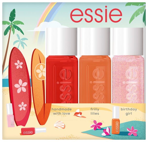 Essie Sommer-Nagellack-Set surf up: Mini Trio Kit, 858 handmade with love, 824 frilly lilies, 514 birthday girl Nagellack Set 15ml