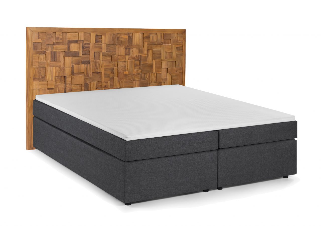 THIS & THAT Boxspringbett mit Holz-Mosaik-Kopfteil 18006-03,