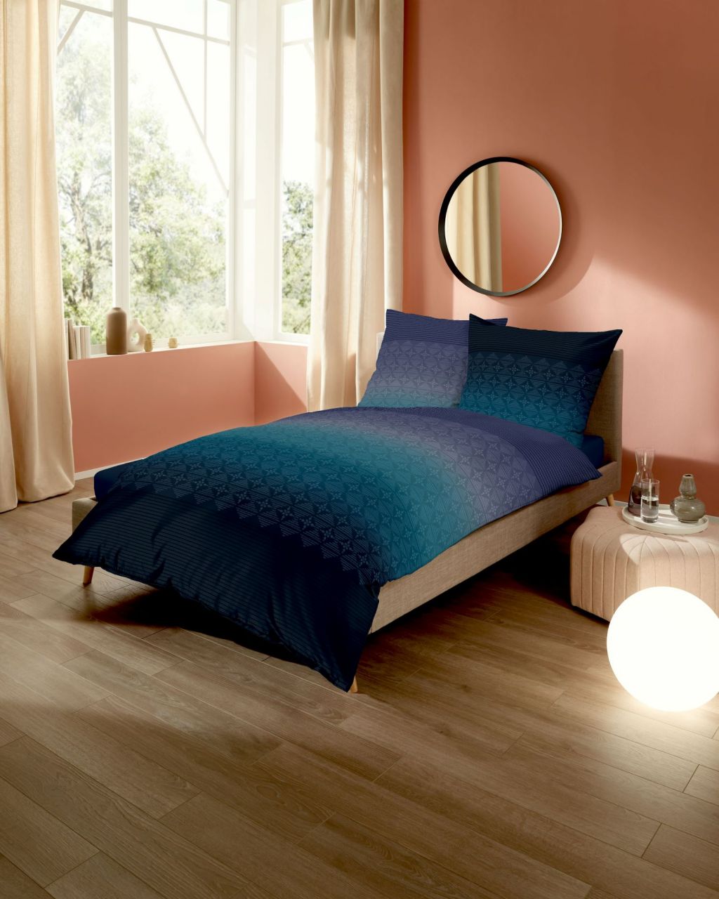 Kaeppel Mako-Satin Bettwäsche 'Gradient', 135 x 200 + 80 x 80 cm Blau