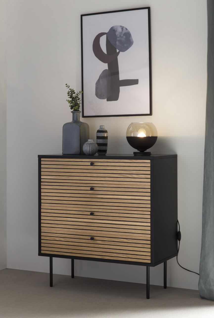 Kommode Schwarz/Eiche Echtholzfurnier 395882,