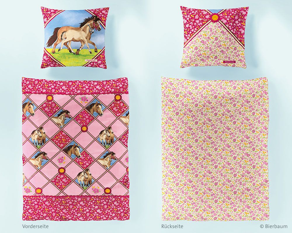 Bierbaum Renforcé Bettwäsche Pferdefreunde GA2343, Pink 135 x 200 cm,