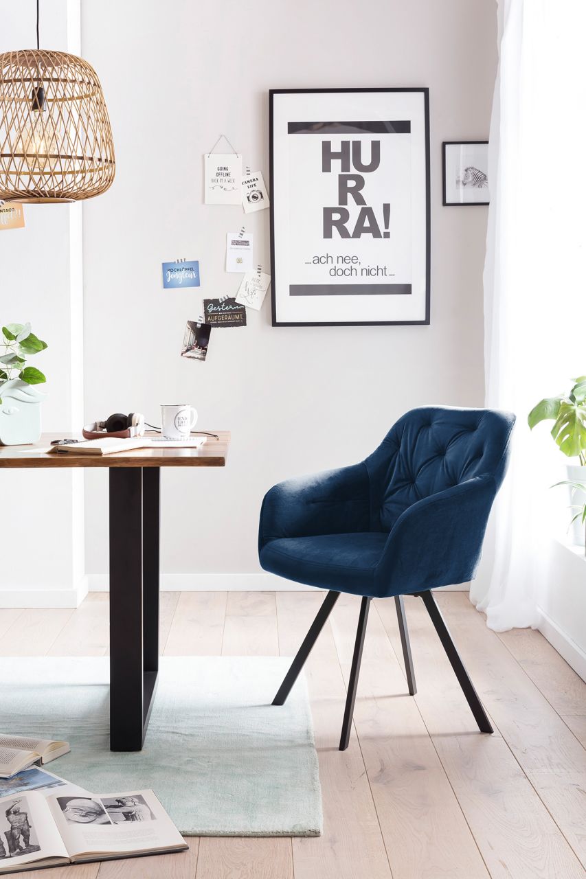 Armlehnstuhl Samt mit 360° Drehfunktion, Blau